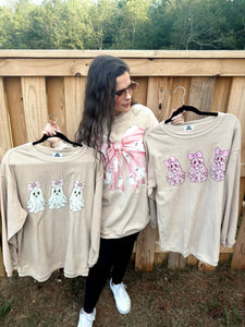Beige Ghost Bow Corded Crew