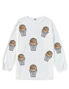 (MULTI COLOR) Sequin Basketball Corded Crews