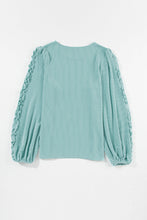 Load image into Gallery viewer, RTS: The Alice Ribbed &amp; Ruffle Aqua Top