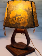 Load image into Gallery viewer, Vintage Leather Tooled Stirrup Lamp; Desert Shade