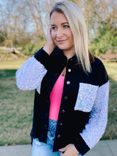 Load image into Gallery viewer, RTS: ARIA denim and Sequin Sleeve Shacket*