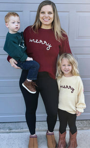 RTS: Rope Embroidered Merry Sweaters (adult and kid)