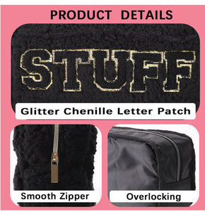 rts: Plush Chenille Letter Cosmetic Bag