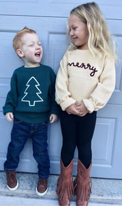 RTS: Rope Embroidered Merry Sweaters (adult and kid)