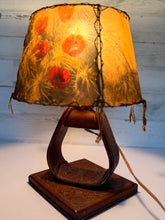 Load image into Gallery viewer, Vintage Leather Tooled Stirrup Lamp; Desert Shade