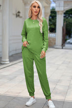 Load image into Gallery viewer, Round Neck Top and Drawstring Pants Lounge Set