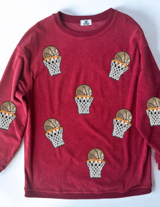 (MULTI COLOR) Sequin Basketball Corded Crews