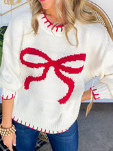 Load image into Gallery viewer, Bow Round Neck Long Sleeve Sweater