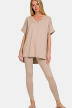 Load image into Gallery viewer, Zenana Full Size V-Neck Rolled Short Sleeve T-Shirt and Leggings Lounge Set