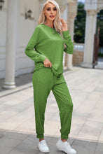 Load image into Gallery viewer, Round Neck Top and Drawstring Pants Lounge Set