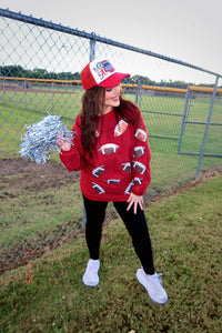 (MULTI COLOR) Sequin Basketball Corded Crews