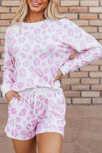 Load image into Gallery viewer, Leopard Long Sleeve Top and Drawstring Shorts Lounge Set