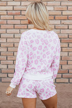 Load image into Gallery viewer, Leopard Long Sleeve Top and Drawstring Shorts Lounge Set