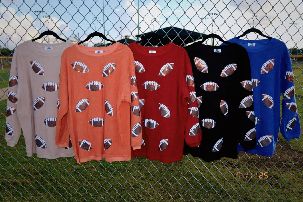 (MULTI COLOR) Sequin Basketball Corded Crews