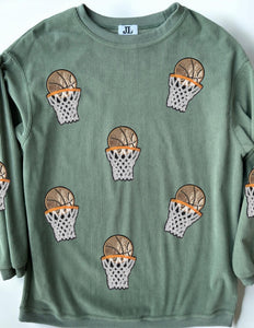 (MULTI COLOR) Sequin Basketball Corded Crews