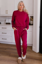 Load image into Gallery viewer, Round Neck Top and Drawstring Pants Lounge Set