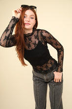 Load image into Gallery viewer, VERY J Mock Neck Fitted Sheer Mesh Lace Blouse