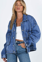 Load image into Gallery viewer, Collared Neck Button Up Denim Jacket