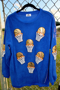 (MULTI COLOR) Sequin Basketball Corded Crews