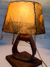 Load image into Gallery viewer, Vintage Leather Tooled Stirrup Lamp; Desert Shade