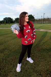 (MULTI COLOR) Sequin Basketball Corded Crews