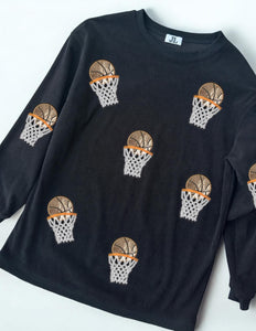 (MULTI COLOR) Sequin Basketball Corded Crews