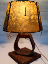 Load image into Gallery viewer, Vintage Leather Tooled Stirrup Lamp; Desert Shade