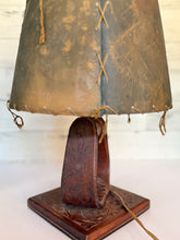 Load image into Gallery viewer, Vintage Leather Tooled Stirrup Lamp; Desert Shade