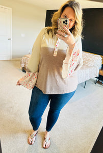 Boho Floral Bell Sleeve Henley Top