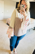 Load image into Gallery viewer, Boho Floral Bell Sleeve Henley Top