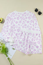 Load image into Gallery viewer, Leopard Long Sleeve Top and Drawstring Shorts Lounge Set