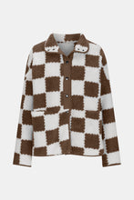 Load image into Gallery viewer, Checkered Snap Down Long Sleeve Teddy Jacket