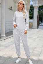 Load image into Gallery viewer, Round Neck Top and Drawstring Pants Lounge Set