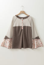 Load image into Gallery viewer, Boho Floral Bell Sleeve Henley Top