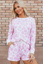 Load image into Gallery viewer, Leopard Long Sleeve Top and Drawstring Shorts Lounge Set