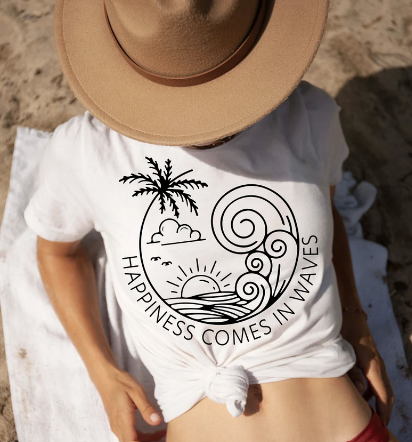 Happiness Comes in Waves - Graphic T (S-3X)