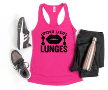 Load image into Gallery viewer, Lipstick Lashes and Lunges Racerback Tank - Graphic T (S-2x)