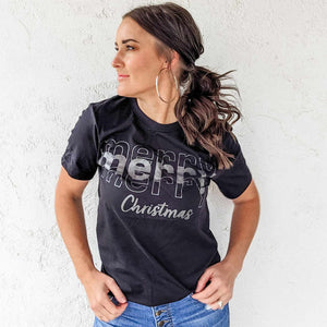 Merry Merry Merry Christmas Sparkle Graphic T (S-3X)
