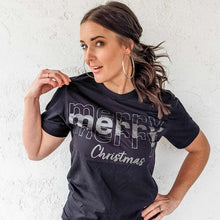 Load image into Gallery viewer, Merry Merry Merry Christmas Sparkle Graphic T (S-3X)