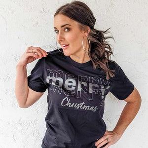 Merry Merry Merry Christmas Sparkle Graphic T (S-3X)