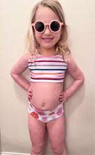 Load image into Gallery viewer, RTS: Retro flower and stripes kids reversible swim