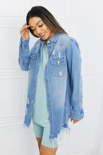 Load image into Gallery viewer, American Bazi Full Size Distressed Raw Hem Denim Jacket