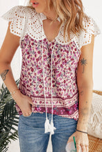 Load image into Gallery viewer, Floral Tassel Tie Eyelet Blouse