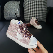 Load image into Gallery viewer, rts: High Top Star Sparkle and Leopard Tennis Shoe (high quality)*