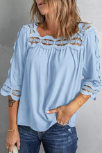 Load image into Gallery viewer, Crochet Openwork Three-Quarter Sleeve Blouse