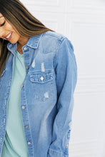 Load image into Gallery viewer, American Bazi Full Size Distressed Raw Hem Denim Jacket