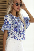 Load image into Gallery viewer, Printed Buttoned Flounce Sleeve Blouse