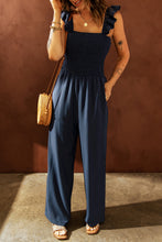 Load image into Gallery viewer, Ruffle Shoulder Smocked Pocket Jumpsuit