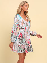 Load image into Gallery viewer, Full Size Printed Tie-Waist Puff Sleeve Surplice Dress