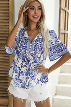 Load image into Gallery viewer, Printed Buttoned Flounce Sleeve Blouse